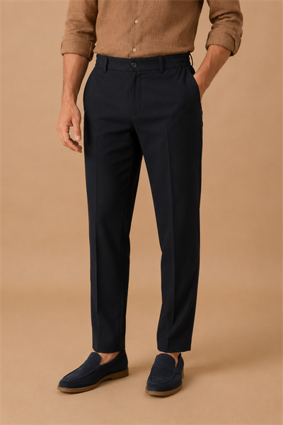Mens Half Elastic Waist Zippered Navy Chino Pants