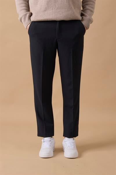 Erkek Beli Yarım Lastikli Fermuarlı Lacivert Chino Pantolon