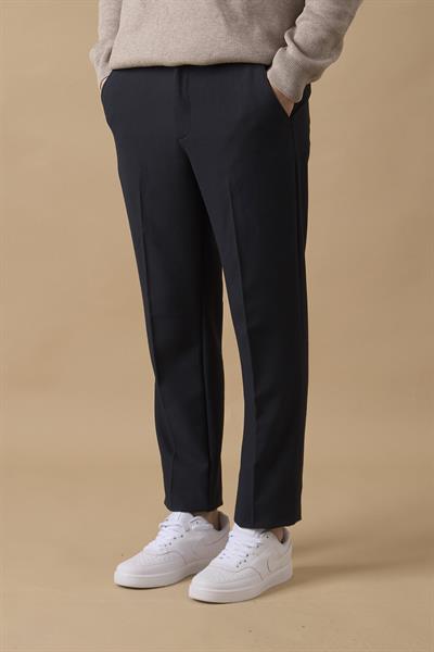 Erkek Beli Yarım Lastikli Fermuarlı Lacivert Chino Pantolon
