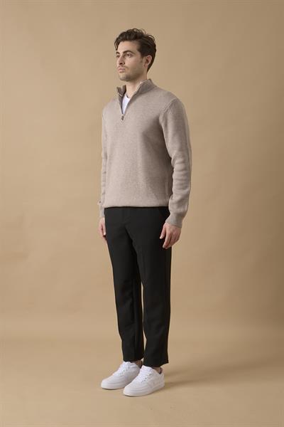 Erkek Beli Yarım Lastikli Fermuarlı Siyah Chino Pantolon