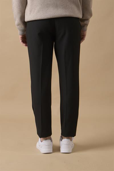 Erkek Beli Yarım Lastikli Fermuarlı Siyah Chino Pantolon