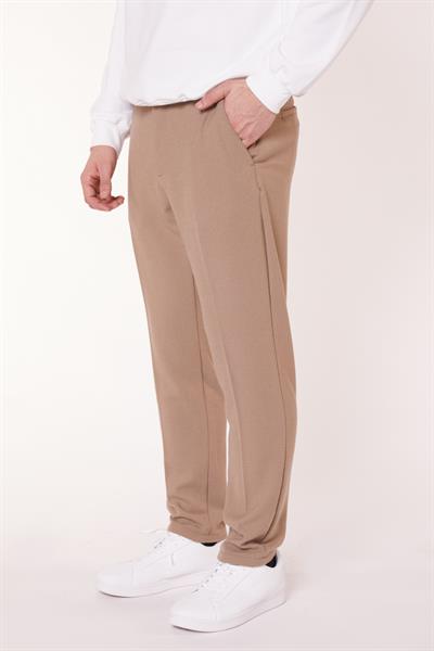 Erkek Beli Yarım Lastikli Fermuarlı Vizon Chino Pantolon