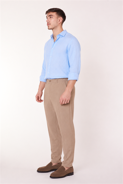 Erkek Beli Yarım Lastikli Fermuarlı Vizon Chino Pantolon