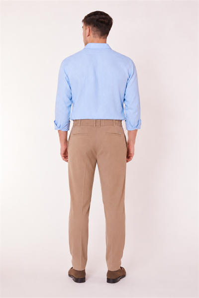 Erkek Beli Yarım Lastikli Fermuarlı Vizon Chino Pantolon