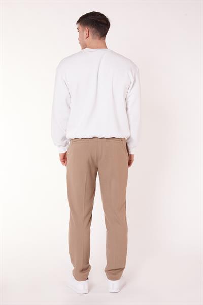 Erkek Beli Yarım Lastikli Fermuarlı Vizon Chino Pantolon