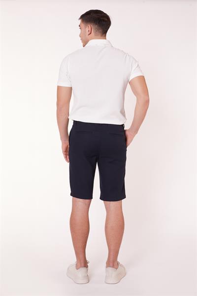 Erkek Beli Yarım Lastikli Keten Görünümlü Pamuk Şort Lacivert