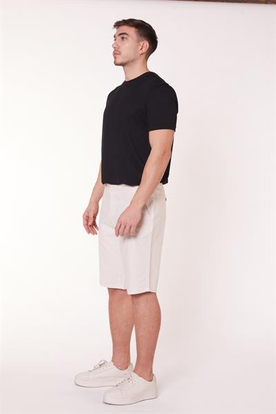 Erkek Beli Yarım Lastikli Keten Görünümlü Pamuk Şort Ekru