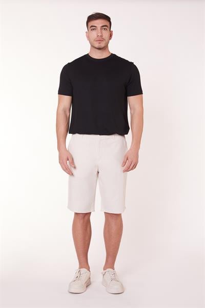 Erkek Beli Yarım Lastikli Keten Görünümlü Pamuk Şort Ekru