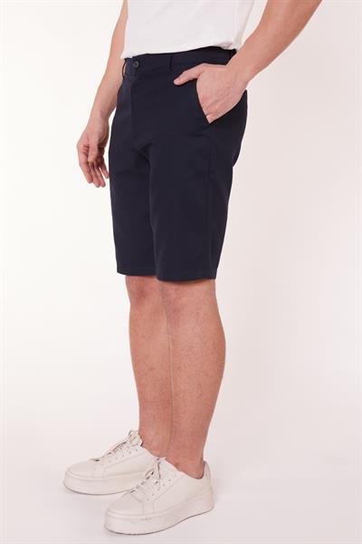 Erkek Beli Yarım Lastikli Keten Görünümlü Pamuk Şort Lacivert