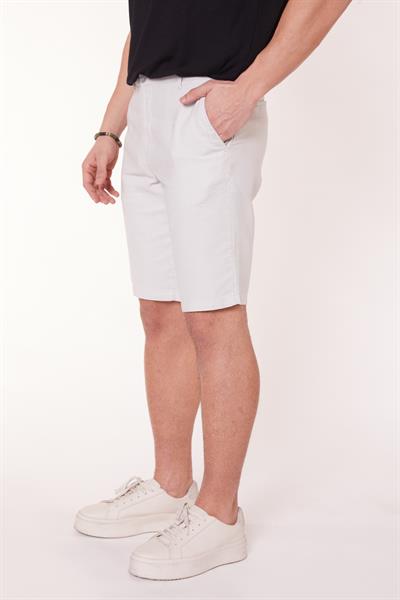 Erkek Beli Yarım Lastikli Keten Görünümlü Pamuk Şort Gri