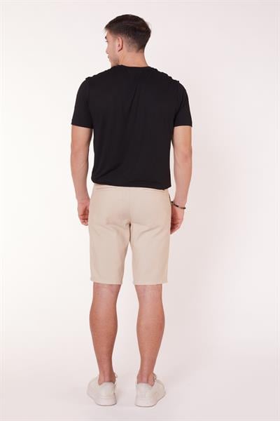 Erkek Beli Yarım Lastikli Keten Görünümlü Pamuk Şort Bej