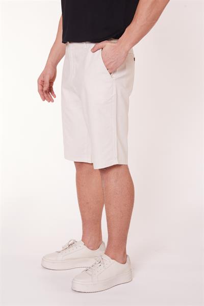 Erkek Beli Yarım Lastikli Keten Görünümlü Pamuk Şort Ekru