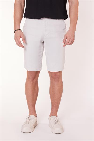 Erkek Beli Yarım Lastikli Keten Görünümlü Pamuk Şort Gri