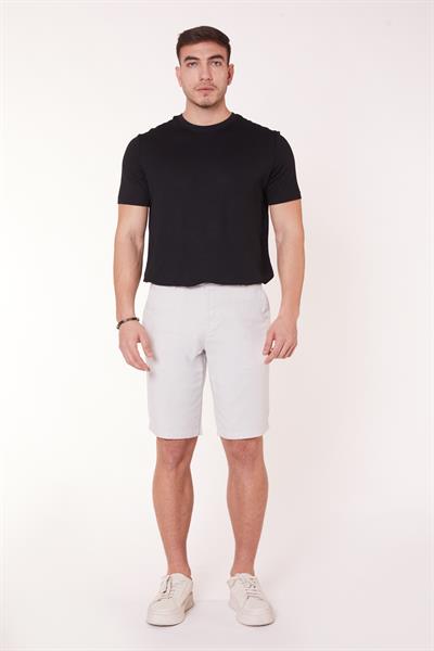 Erkek Beli Yarım Lastikli Keten Görünümlü Pamuk Şort Gri
