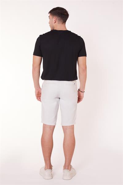 Erkek Beli Yarım Lastikli Keten Görünümlü Pamuk Şort Gri