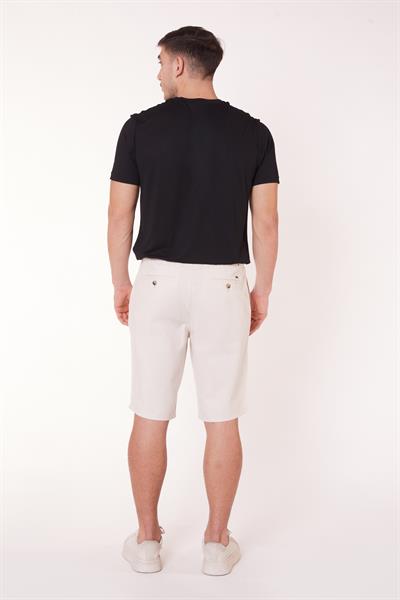 Erkek Beli Yarım Lastikli Keten Görünümlü Pamuk Şort Ekru