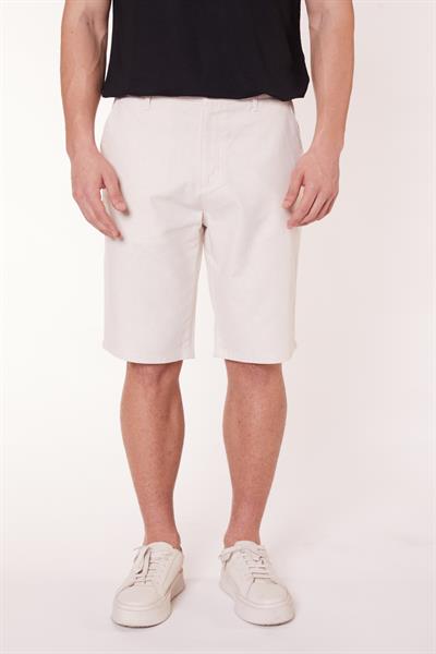 Erkek Beli Yarım Lastikli Keten Görünümlü Pamuk Şort Ekru