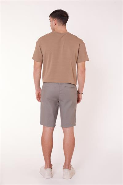 Erkek Beli Yarım Lastikli Keten Görünümlü Pamuk Şort Haki