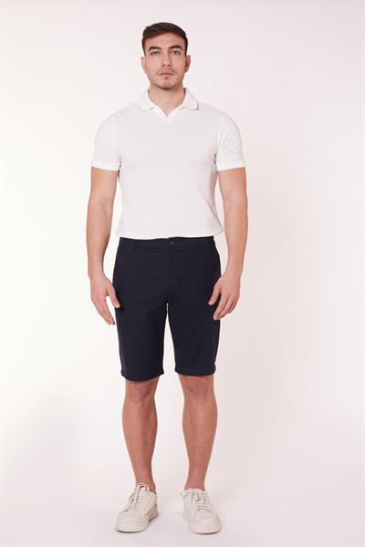 Erkek Beli Yarım Lastikli Keten Görünümlü Pamuk Şort Lacivert