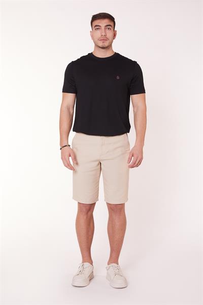 Erkek Beli Yarım Lastikli Keten Görünümlü Pamuk Şort Bej