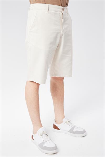 Erkek Beli Yarım Lastikli Keten Pamuk Karışımlı Slim Fit Şort Bej