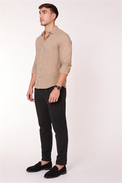 Erkek Beli Yarım Lastikli Pilili Gofre Slim Fit Pantolon Siyah