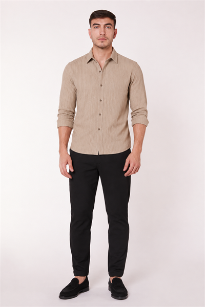 Erkek Beli Yarım Lastikli Pilili Gofre Slim Fit Pantolon Siyah