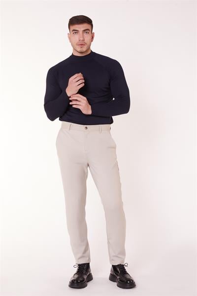 Erkek Chino Arka Cep Fleto Klasik Pantolon Bej