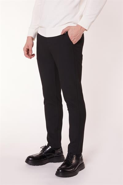 Erkek Chino Arka Cep Fleto Klasik Pantolon Siyah