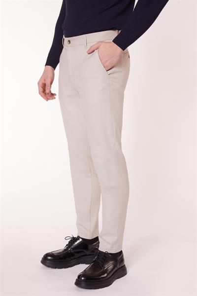 Erkek Chino Arka Cep Fleto Klasik Pantolon Bej