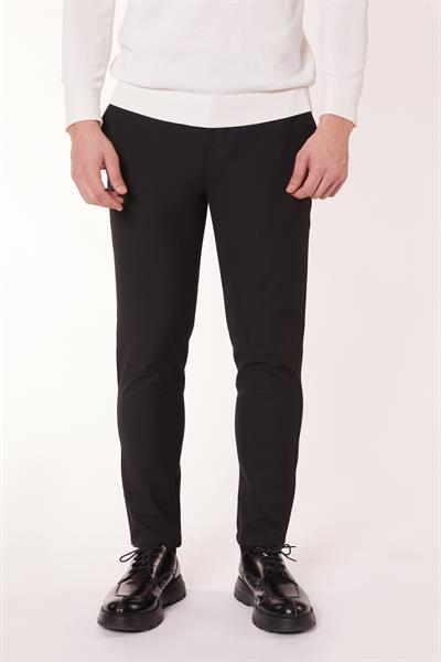 Erkek Chino Arka Cep Fleto Klasik Pantolon Siyah