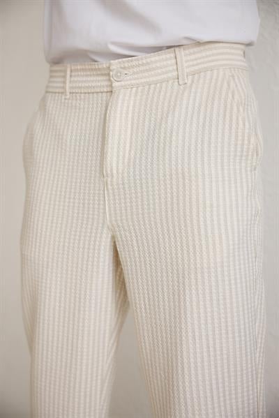 Erkek Esnek Dokulu Slim Fit Bej Pantolon