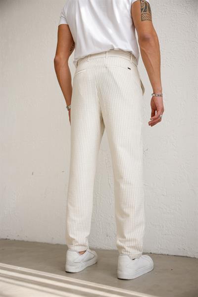 Erkek Esnek Dokulu Slim Fit Bej Pantolon