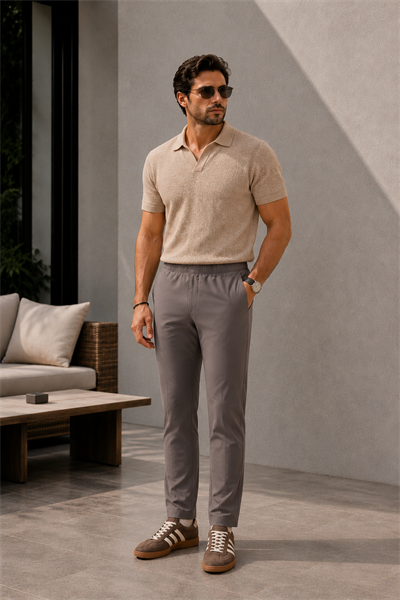 Erkek Arka Cepleri Fermuarlı Gri Jogger Pantolon