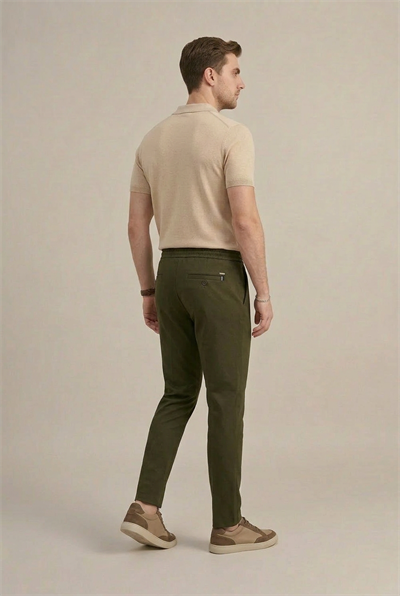 Erkek Haki Slim Fit Lastikli Bel Bağcıklı  Jogger Pantolon