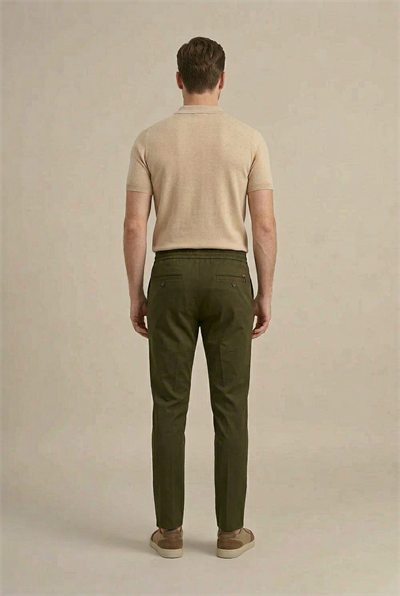 Erkek Haki Slim Fit Lastikli Bel Bağcıklı  Jogger Pantolon