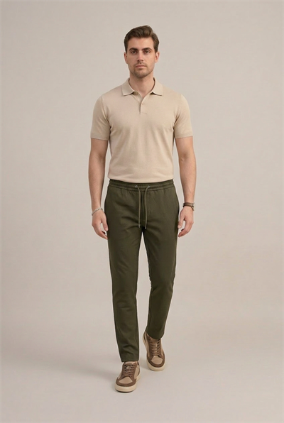 Erkek Haki Slim Fit Lastikli Bel Bağcıklı  Jogger Pantolon