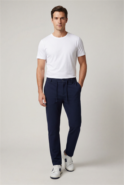 Erkek Lacivert Slim Fit Beli Yarım Lastikli Bağcıklı Yumuşak Tuşeli Jogger Pantolon