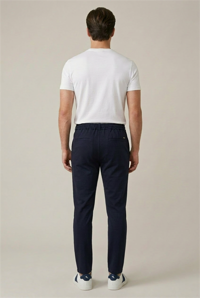 Erkek Lacivert Slim Fit Beli Yarım Lastikli Bağcıklı Yumuşak Tuşeli Jogger Pantolon