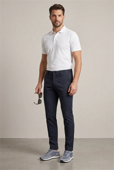 Erkek Lacivert Slim Fit Kalıp Yarım Lastikli Bel Smart Casual Pantolon
