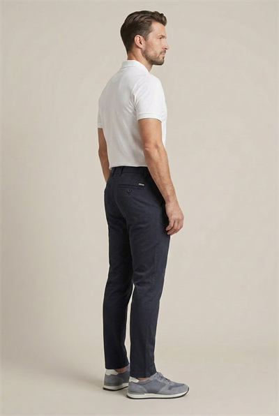 Erkek Lacivert Slim Fit Kalıp Yarım Lastikli Bel Smart Casual Pantolon