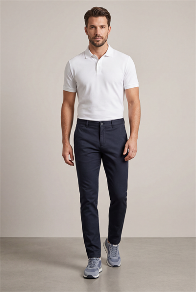 Erkek Lacivert Slim Fit Kalıp Yarım Lastikli Bel Smart Casual Pantolon