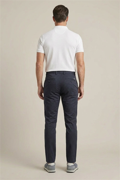 Erkek Lacivert Slim Fit Kalıp Yarım Lastikli Bel Smart Casual Pantolon
