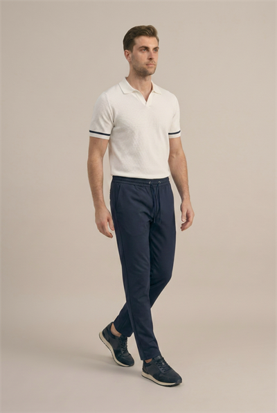 Erkek Lacivert Slim Fit Lastikli Bel Bağcıklı  Jogger Pantolon