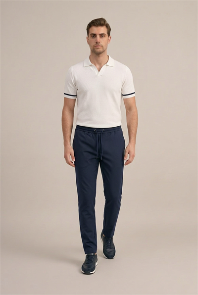 Erkek Lacivert Slim Fit Lastikli Bel Bağcıklı  Jogger Pantolon