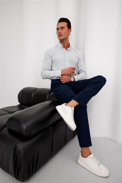 Erkek Lacivert Slim Fit Lastikli Bel Esnek Kumaş Dar Kesim Pantolon