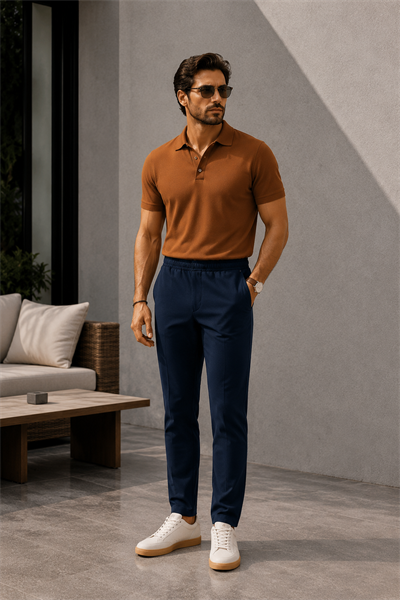 Erkek Lacivert Slim Fit Lastikli Bel Esnek Kumaş Dar Kesim Pantolon