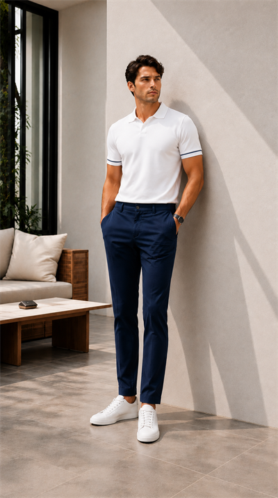 Erkek Lacivert Slim Fit Pamuklu Chino Pantolon