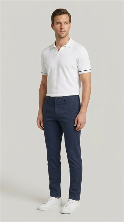 Erkek Lacivert Slim Fit Pamuklu Chino Pantolon