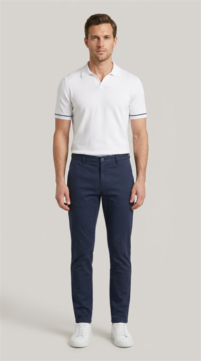 Erkek Lacivert Slim Fit Pamuklu Chino Pantolon